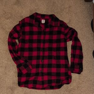 Red and Black Plaid Button-Up Shirt